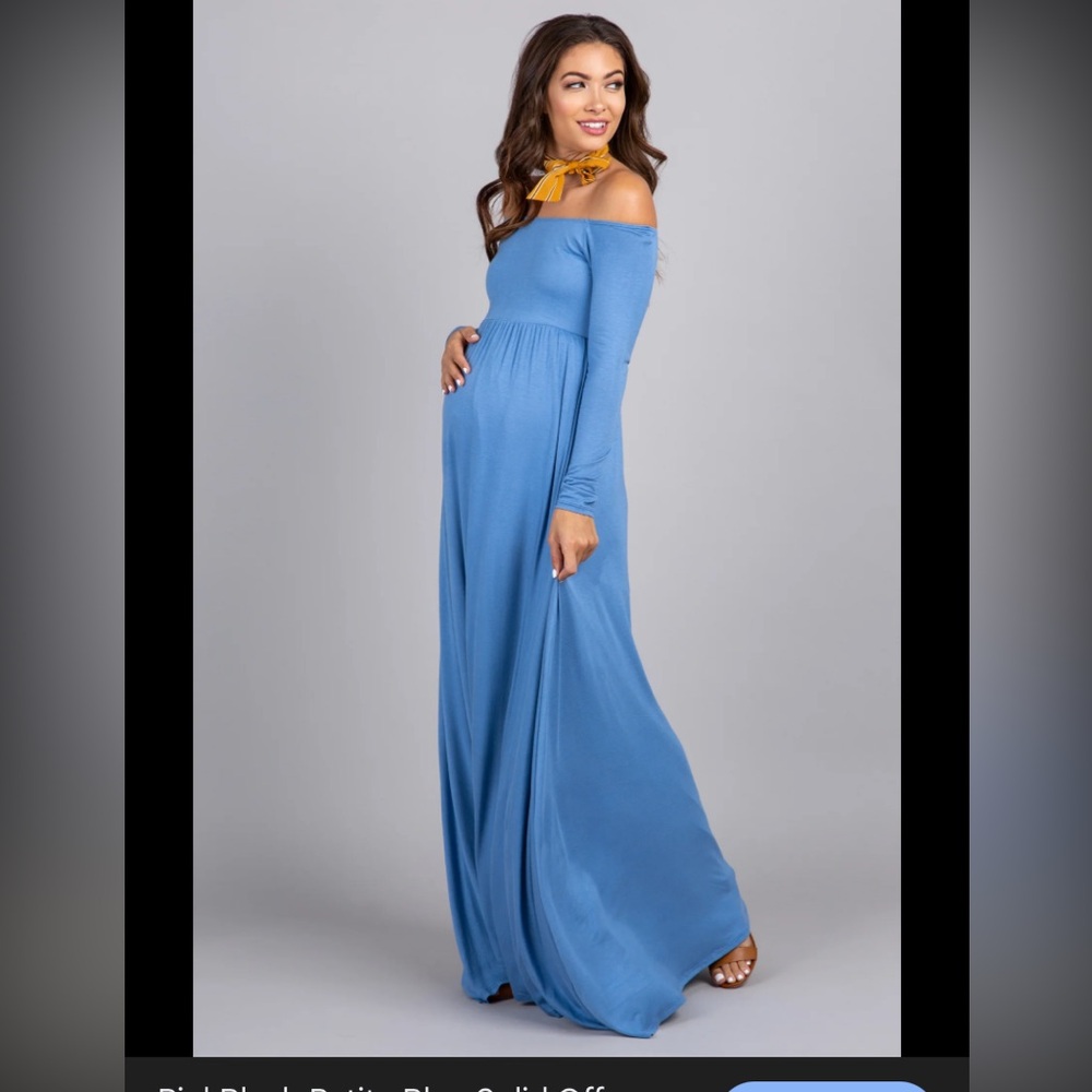 Pinkblush Maternity Blue Off-Shoulder Long Sleeve Dress